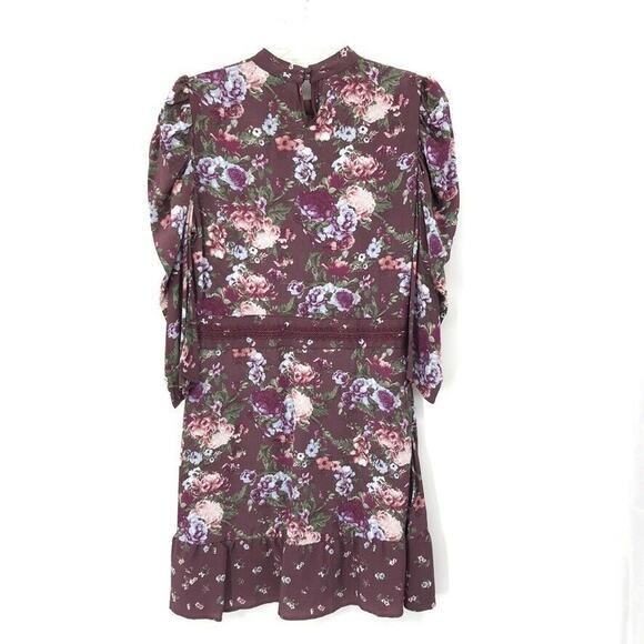 Coco &‎ Jaimeson Womens Floral Puff Sleeve Dress Purple Multicolor Lace Detail M - Picture 5 of 6